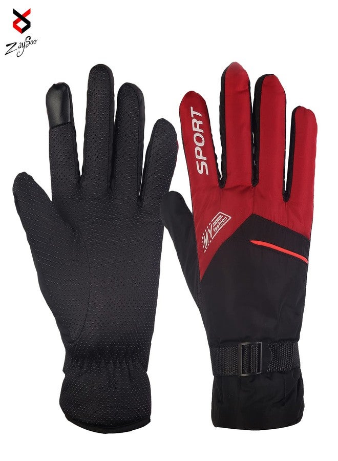 ZaySoo Gloves Sports My Fashion Design Touchscreen Compatible On Thumbs, Index Finger Sports Gloves - Red - Image 4