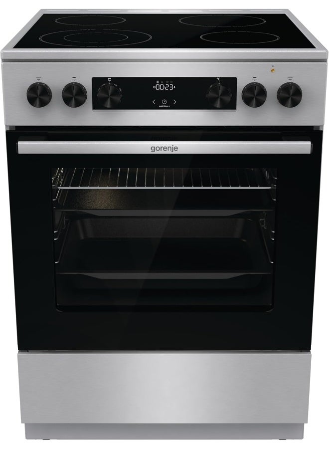 Gorenje 60 cm Freestanding Ceramic Cooker GECS6C70XC – Premium 4-Zone Ceramic Hob with Fan-Assisted Oven & AirFry Function GECS6C70XC silver - Image 1