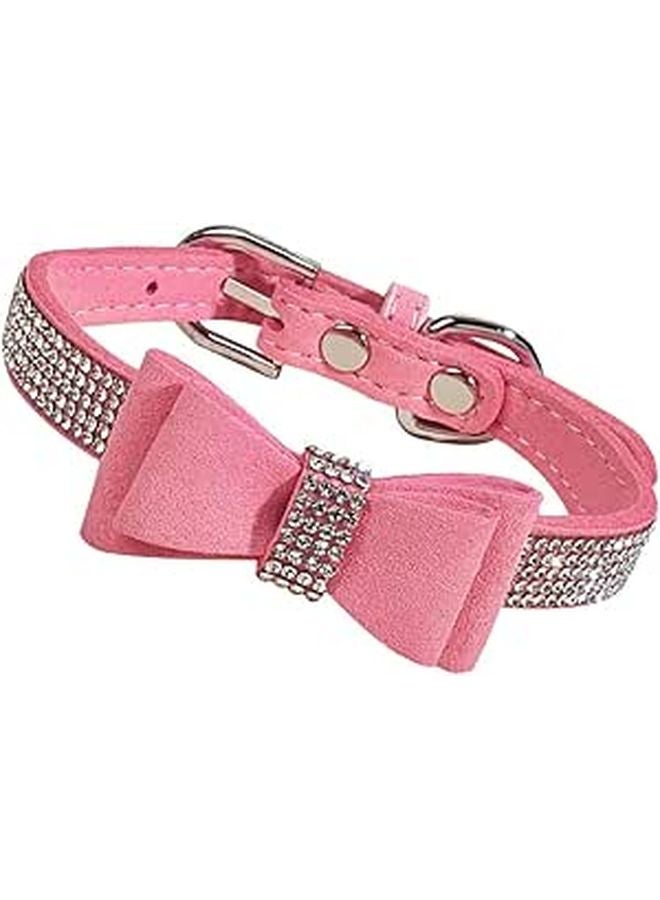 Adjustable Rhinestone Dog Collar With Bow Tie For Small Dogs Puppies Hiking Training - Image 1