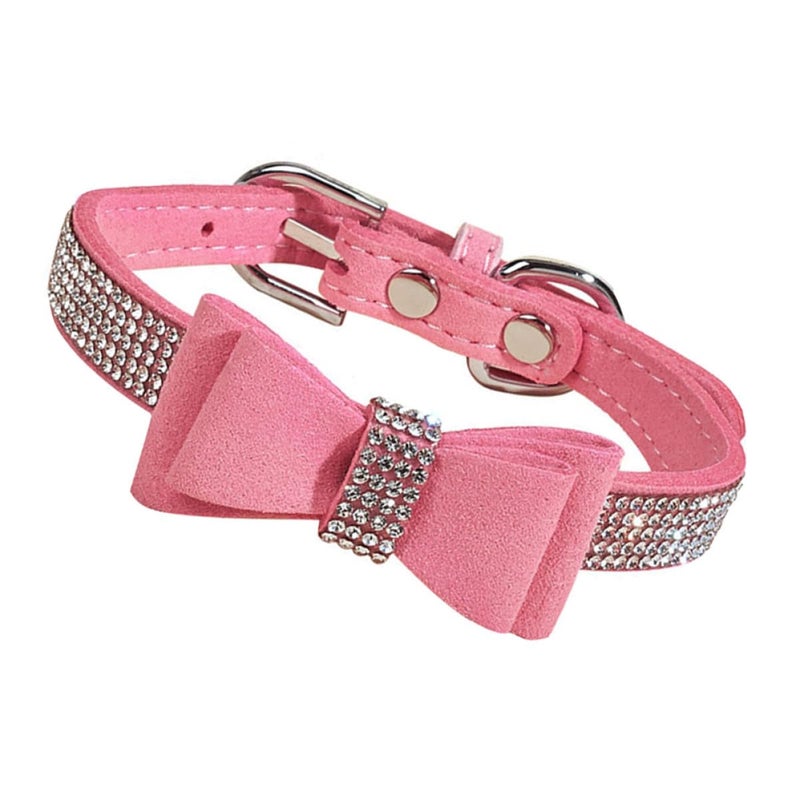 Adjustable Rhinestone Dog Collar With Bow Tie For Small Dogs Puppies Hiking Training - Image 2