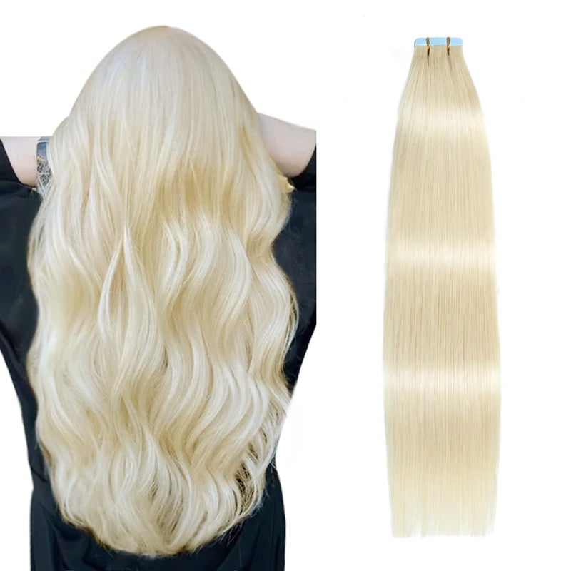 SUYYA Tape in Hair Extensions Human Hair Platinum Blonde 16 Inch 40gpack 20pcs Straight Seamless Skin Weft Tape in Real Human Hair Extensions16inch 60