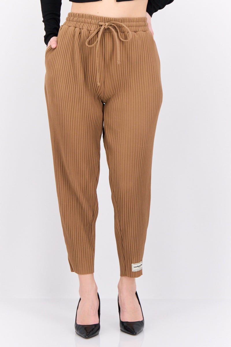 The Giving Movement Women Regular Fit Textured Tapered Pants, Tan - Image 1