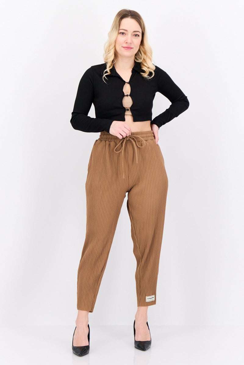 The Giving Movement Women Regular Fit Textured Tapered Pants, Tan - Image 4