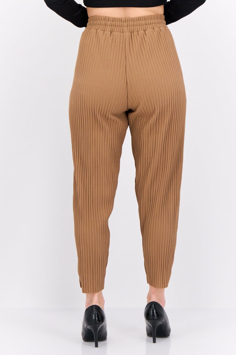 The Giving Movement Women Regular Fit Textured Tapered Pants, Tan - Image 3