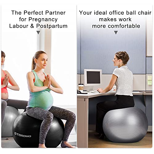 STOROMO Exercise Ball,Yoga Ball(with Exercise Tutorial)，Extra Thick Non-Slip,Holds 2500 lbs, Workout Ball for Pregnancy Birthing and Balance Stability (Black, 55cm/21.6in) - Image 5