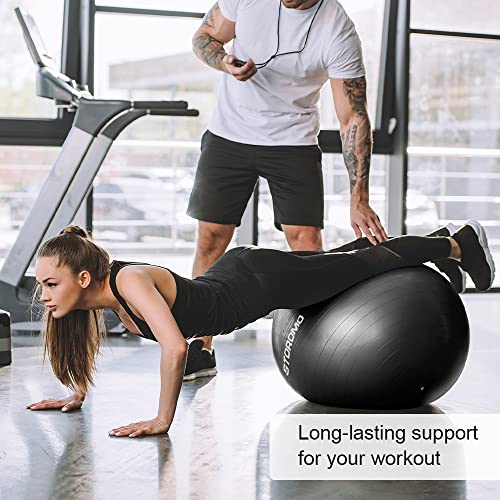 STOROMO Exercise Ball,Yoga Ball(with Exercise Tutorial)，Extra Thick Non-Slip,Holds 2500 lbs, Workout Ball for Pregnancy Birthing and Balance Stability (Black, 55cm/21.6in) - Image 2