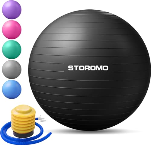 STOROMO Exercise Ball,Yoga Ball(with Exercise Tutorial)，Extra Thick Non-Slip,Holds 2500 lbs, Workout Ball for Pregnancy Birthing and Balance Stability (Black, 55cm/21.6in) - Image 1