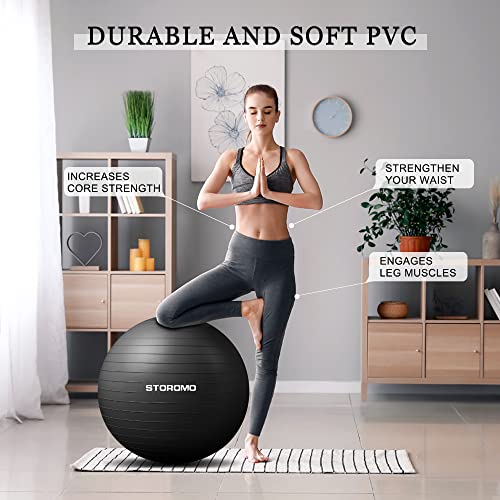 STOROMO Exercise Ball,Yoga Ball(with Exercise Tutorial)，Extra Thick Non-Slip,Holds 2500 lbs, Workout Ball for Pregnancy Birthing and Balance Stability (Black, 55cm/21.6in) - Image 4