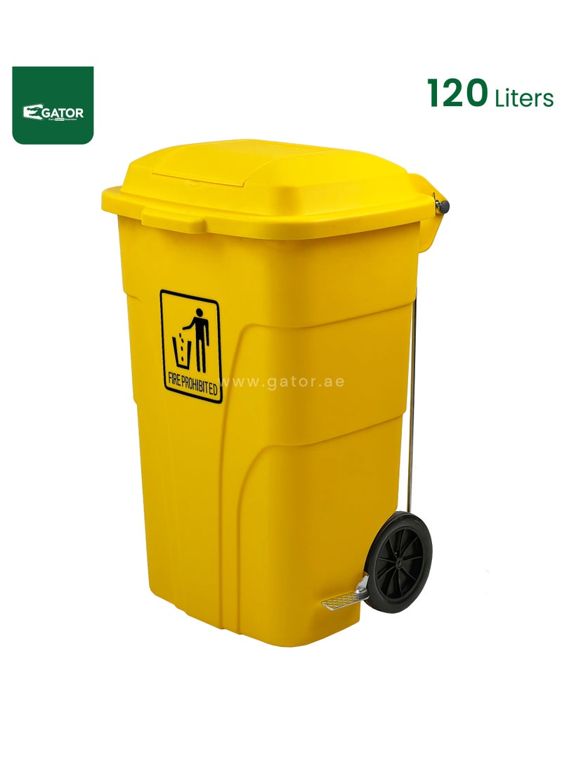 جاتور سلة مهملات جاتور بلاستيكية بغطاء دواسة 120 لتر أصفر - Image 1