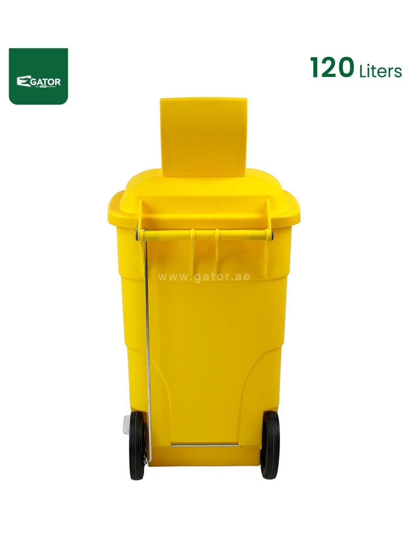 جاتور سلة مهملات جاتور بلاستيكية بغطاء دواسة 120 لتر أصفر - Image 3