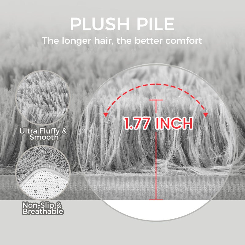 Fairblink Ultra Soft Rug for Living Room, 5X8 Fluffy Shag Area Rug for Bedroom, Modern Shaggy Carpet Fuzzy Rug for Teens Dorm Nursery Home Decor Aesthetic, Upgrade Anti-Skid Durable, Light Grey - Image 5