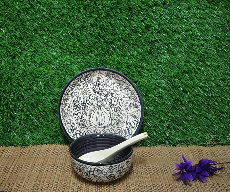 Caffeine Ceramic Handmade Black Peru Breakfast Set (Set of 3) - Image 1