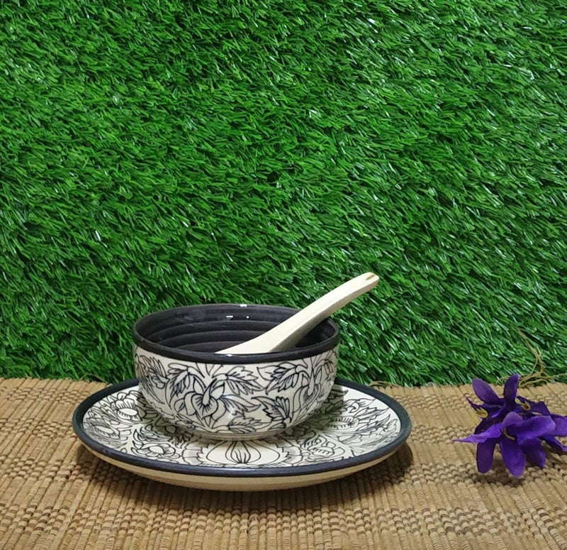 Caffeine Ceramic Handmade Black Peru Breakfast Set (Set of 3) - Image 2