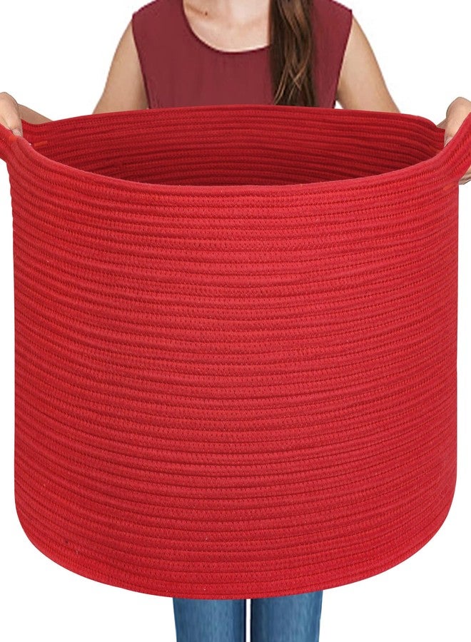 MEGASKET Extra Large Red Basket for Organizing, 22" X 22" X 14" Woven Cotton Rope Bins for Blankets, Baby Nursery Wicker Laundry Basket, Kids Dog Toy Storage Box, Big Red Living Room Decor Organizer - Image 1
