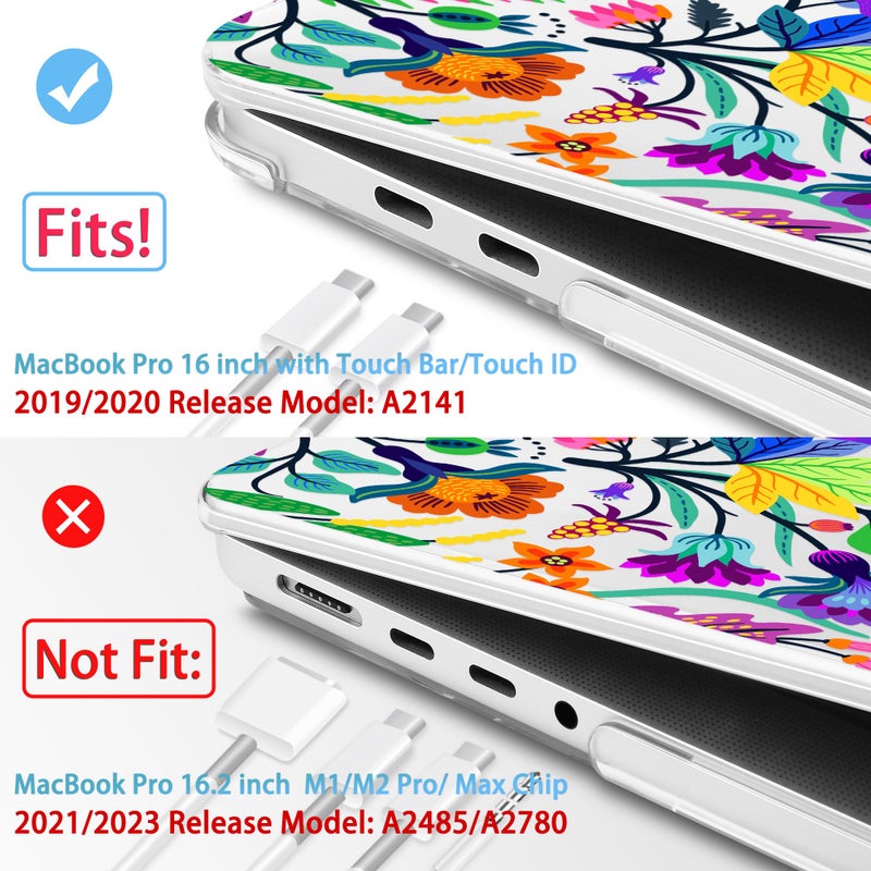 Mektron ميكترو ن غلاف ل MacBook Pro 16 بوصة A2141 إصدار 2019 2020 مع شاشة ريتينا و شريط اللمس و Touch ID، غلاف صلب مزخرف بألوان زاهية، غلاف لوحة مفاتيح، واقي شاشة، سدادة غبار - Image 2