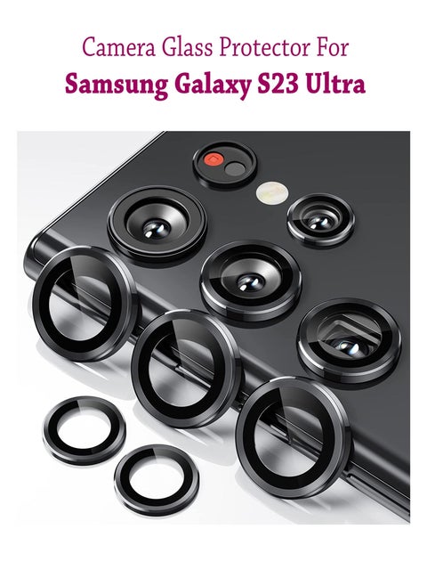 Camera Lens Glass Protector With Ring For Samsung Galaxy S23 Ultra - Black