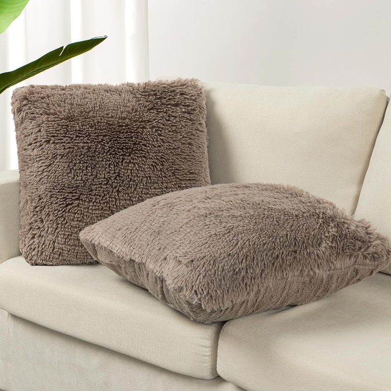 TOONOW Set of 2 Decorative Throw Pillow Covers 18x18 Fluffy Pillow CoversLuxury Faux Fur Sofa Pillow Covers for Sofa Couch Living Room Bedroom  No Pillow Insert - Image 2