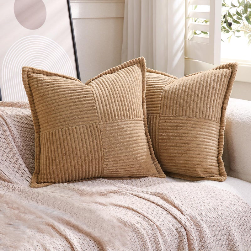 Puncuntex corduroy وسادة رمي الأغطية مجموعة من 2 بوهو زخرفية khaki 20؟ - Image 3