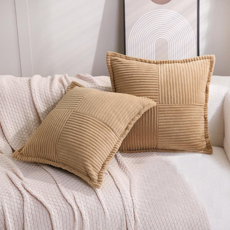 Puncuntex corduroy وسادة رمي الأغطية مجموعة من 2 بوهو زخرفية khaki 20؟ - Image 1
