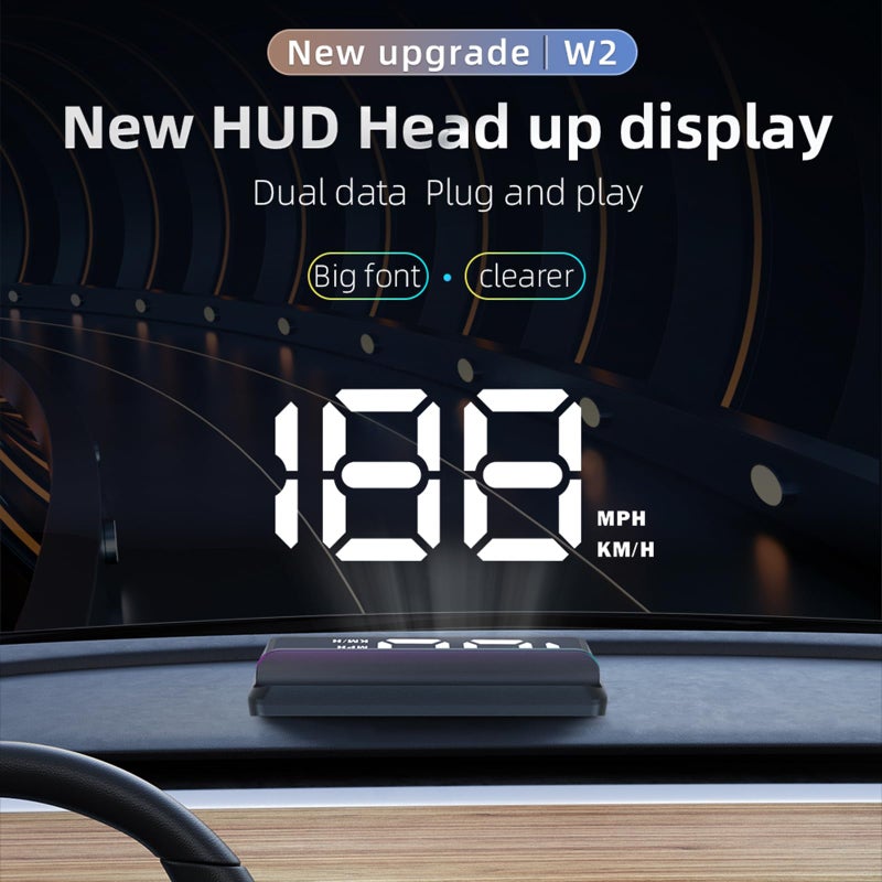 AZIJYV W2 White Heads Up Display for Cars Digital Speedometer for Car Speedometer for Car with Speed, Triple Over-Speed Alarm, Auto Light Sensor, HUD Speedometer Universal Fit for All Vehicles - Image 2