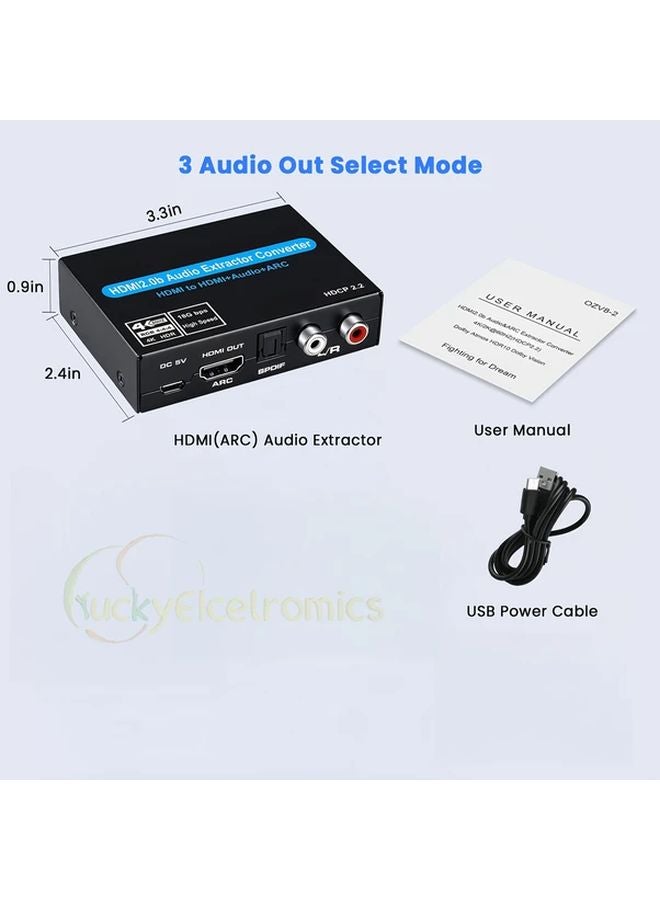 V8D Color 4K60Hz HDTV Audio Extractor Adapter with Fiber Optic Toslink SPDIF 3 5mm USB Powered 1080P 3D Support - Image 3