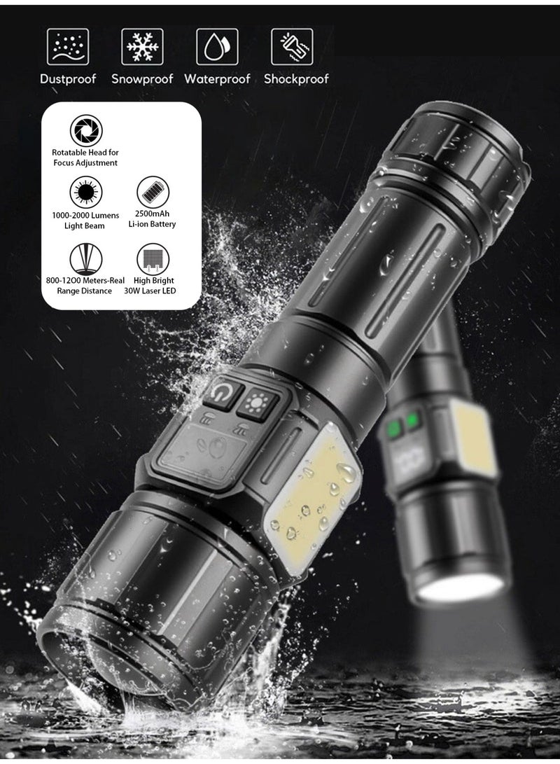 Leon Home Rechargeable LED Flashlight | Laser LED Flashlight | Camping Flashlight | 30W High-Power Bulb, High-Quality and Corrosion-Resistant Aluminum Alloy Body, Magnetic Base with COB Side Lighting, Suitable for Various Occasions. Two-Year Warranty. - Image 1