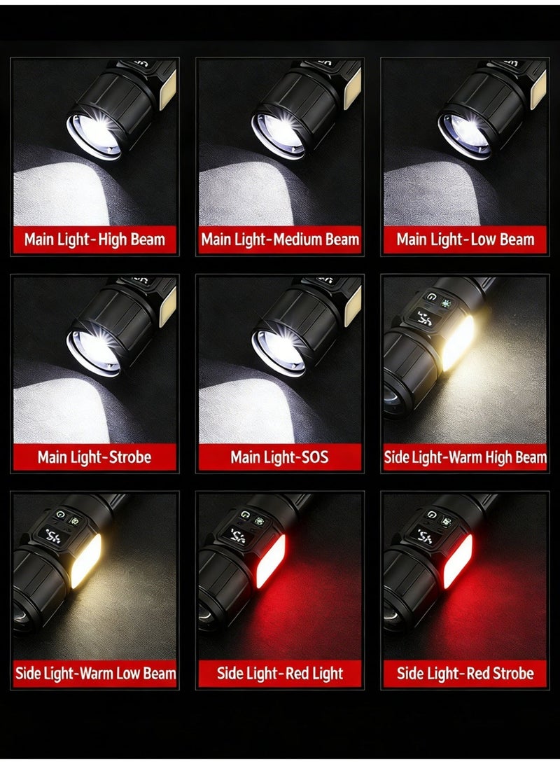 Leon Home Dual-color Side Lights /White LED alloy flashlight|Rechargeable LED Flashlight |Camping Flashlight | 30W High-Power Bulb, High-Quality and Corrosion-Resistant Aluminum Alloy Body, Magnetic Base with COB Side Lighting, Suitable for Various Occasions. Two-Year Warranty. - Image 4