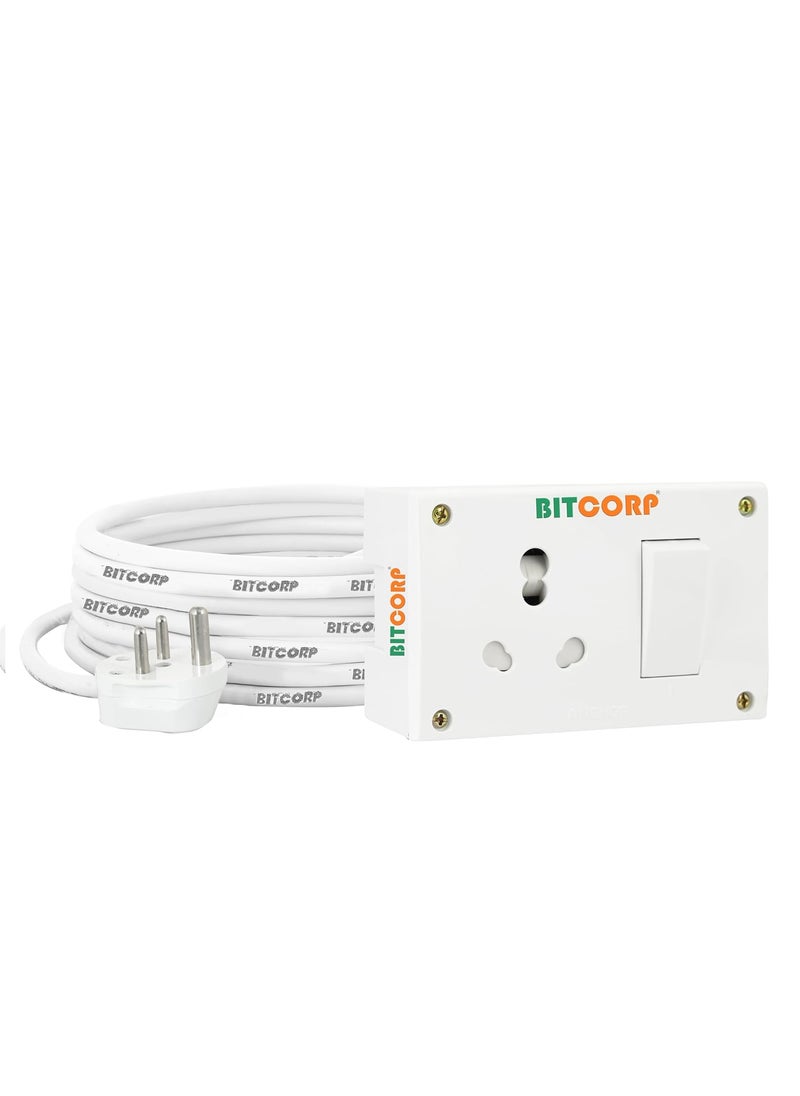 BITCORP Bitcorp Extension Cord 6A to 16A Converter 15A 16A 20A for Small and Heavy Duty Appliances 1 Way Single Pin Outlet Plug 1 Switch 2500W Spike Guard Power Strip with 2 Meter Long Cable Cord White  - Image 1