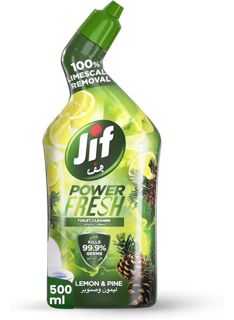 JIF Power Fresh Toilet Cleaner Liquid, Lemon & Pine, 100% Limescale Remover, Kills 99.9% Germs, 500ml - Image 1
