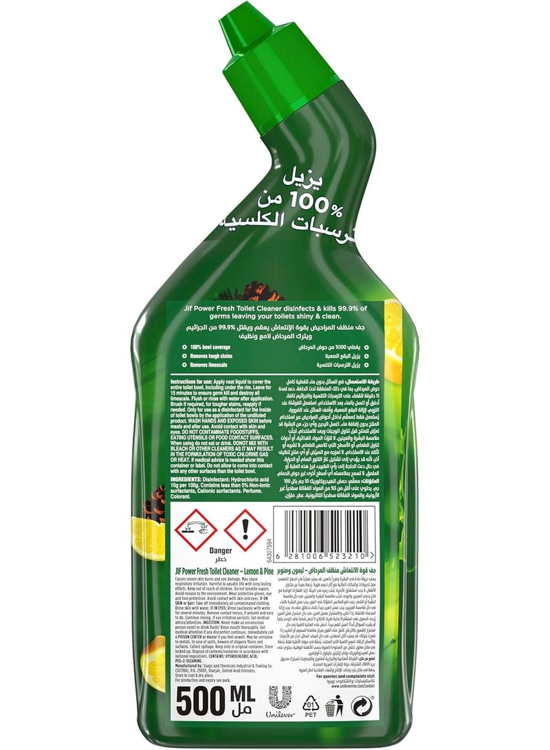 JIF Power Fresh Toilet Cleaner Liquid, Lemon & Pine, 100% Limescale Remover, Kills 99.9% Germs, 500ml - Image 2