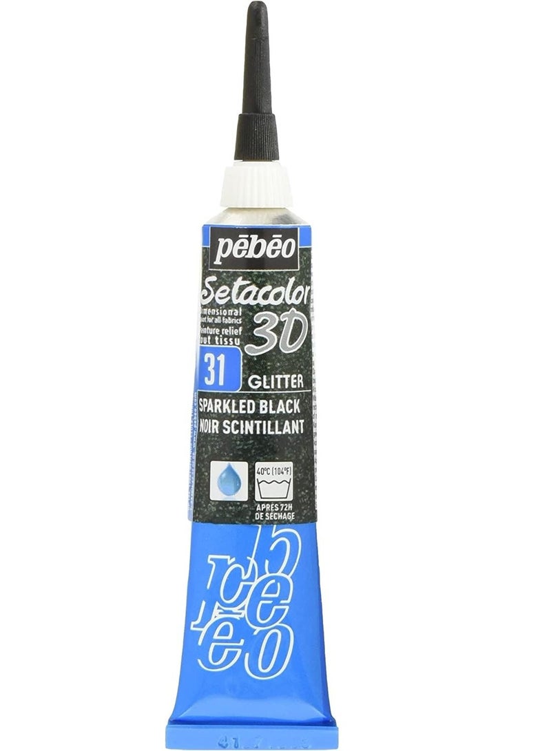 Pebeo Setacolor 3D Fabric Paint 20ml Glitter Sparkling Black - Image 1