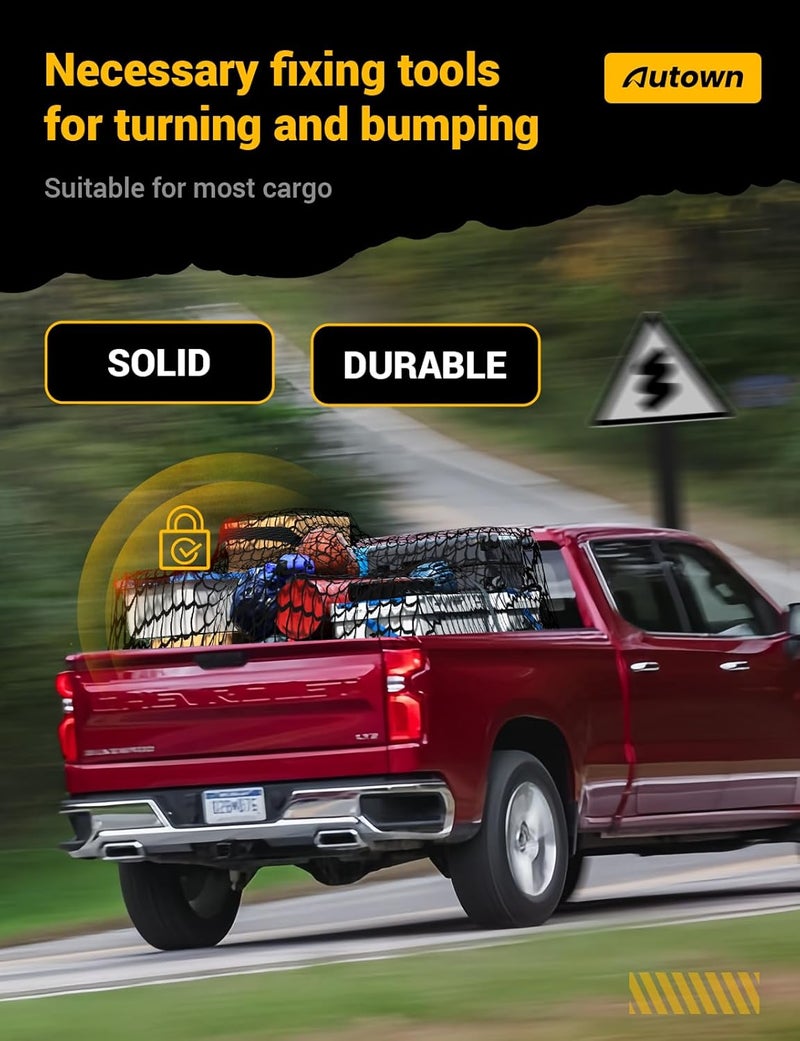 شبكة شحن لصندوق الشاحنة الصغيرة - قابلة للتمدد من 4x4 إلى 7x7 قدم، شبكة دقيقة عالية المرونة 1x1 بوصة مع 8 حلقات تسلق معدنية - مثالية للاستخدام مع مركبات ATV وSUV وUTV والشاحنات والقوارب (طبقة واحدة) - Image 5