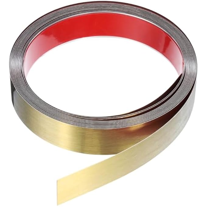 19.7FT X 1.18" WALL TRIM PEEL AND STICK MOLDING TRIM FRAME, SELF ADHESIVE STAINLESS STEEL BRUSHED FINISH METAL STRIP TRIM FOR WALL CEILING FLOOR CABINET TILE EDGE, GOLDEN - Image 2