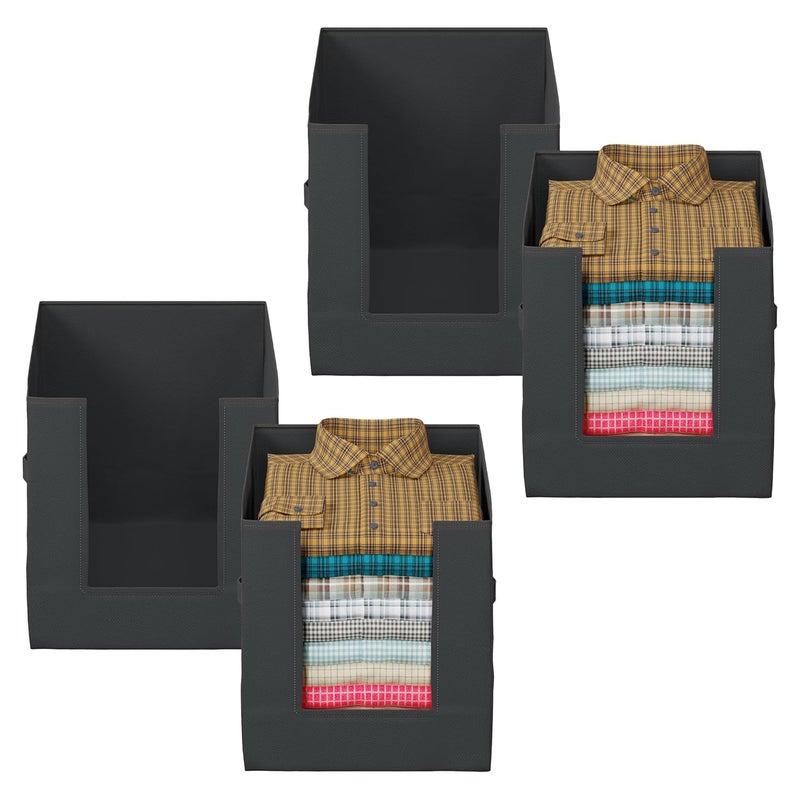 Kuber Industries Kuber Industries Pack of 4 Storage Organizer NonWoven Shirt Stacker Foldable Wardrobe Organizer for Clothes TShirts Organiser for Wardrobe Black  - Image 1