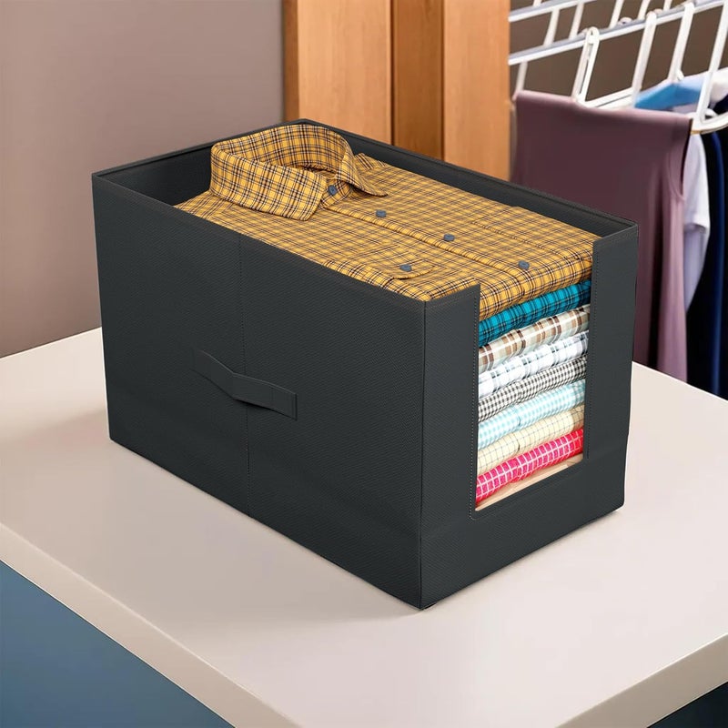 Kuber Industries Kuber Industries Pack of 4 Storage Organizer NonWoven Shirt Stacker Foldable Wardrobe Organizer for Clothes TShirts Organiser for Wardrobe Black  - Image 2