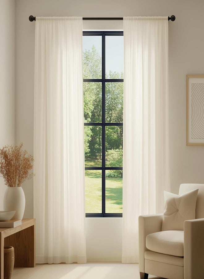 FMFUNCTEX Sheer Non-See-Through Taupe Curtains for Bedroom, Faux Silk That Let Light Curtains 84 inches Long Light Filtering Privacy Sheer Window Drapes for Living Room, Rod Pocket 2 Panels Set - Image 2