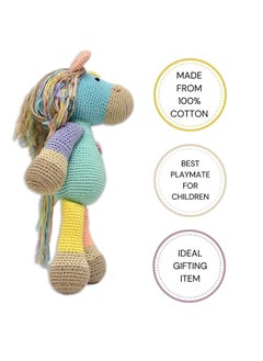 Happy Threads Handmade Crocheted Cute Handmade ATLAS Pony (13 inch) – Multicolour  | Crochet Toys | Child Safe | for Babies 6 Months & Above | Dolls for Boys/Girls| For Birthday Gift | Decorative Items for Room  - Image 3