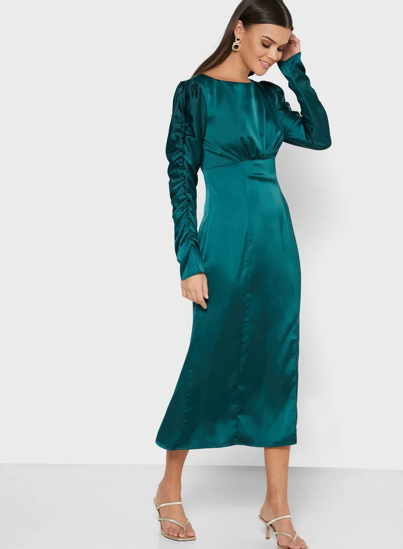 chi chi london green lace dress Pleated Wrap Dress with Belt Detail in Green