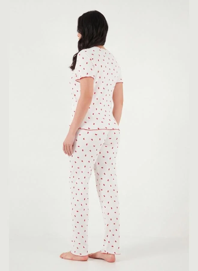Lela  Lela Regular Fit Patterned V-Neck Short-Sleeve Pajama Set Women's PAJAMA SET 65770836 for Women | Best Price UAE
