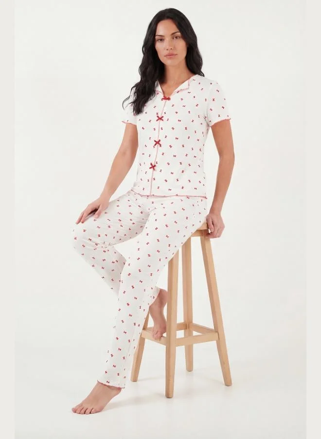 Lela  Lela Regular Fit Patterned V-Neck Short-Sleeve Pajama Set Women's PAJAMA SET 65770836 for Women | Best Price UAE