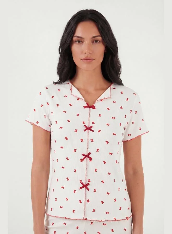 Lela  Lela Regular Fit Patterned V-Neck Short-Sleeve Pajama Set Women's PAJAMA SET 65770836 for Women | Best Price UAE