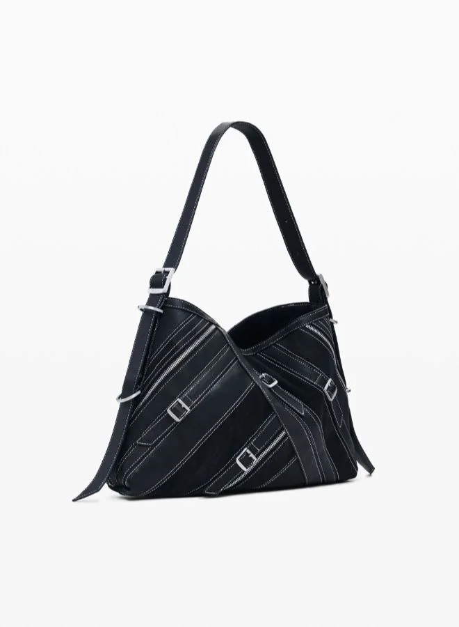 DESIGUAL Medium faux leather bag with buckles