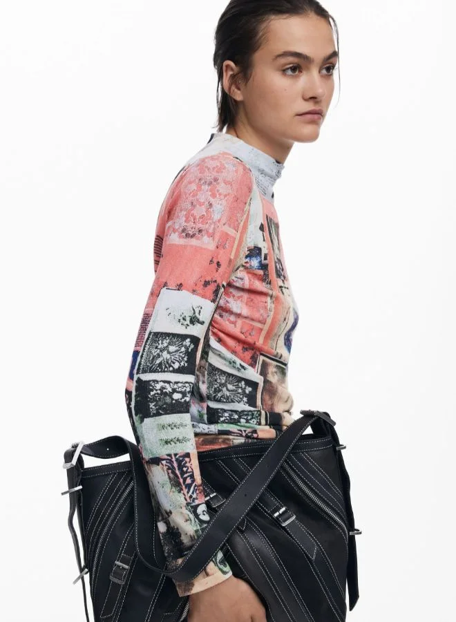 DESIGUAL Medium faux leather bag with buckles