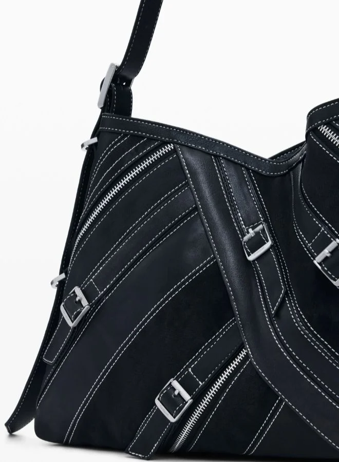 DESIGUAL Medium faux leather bag with buckles