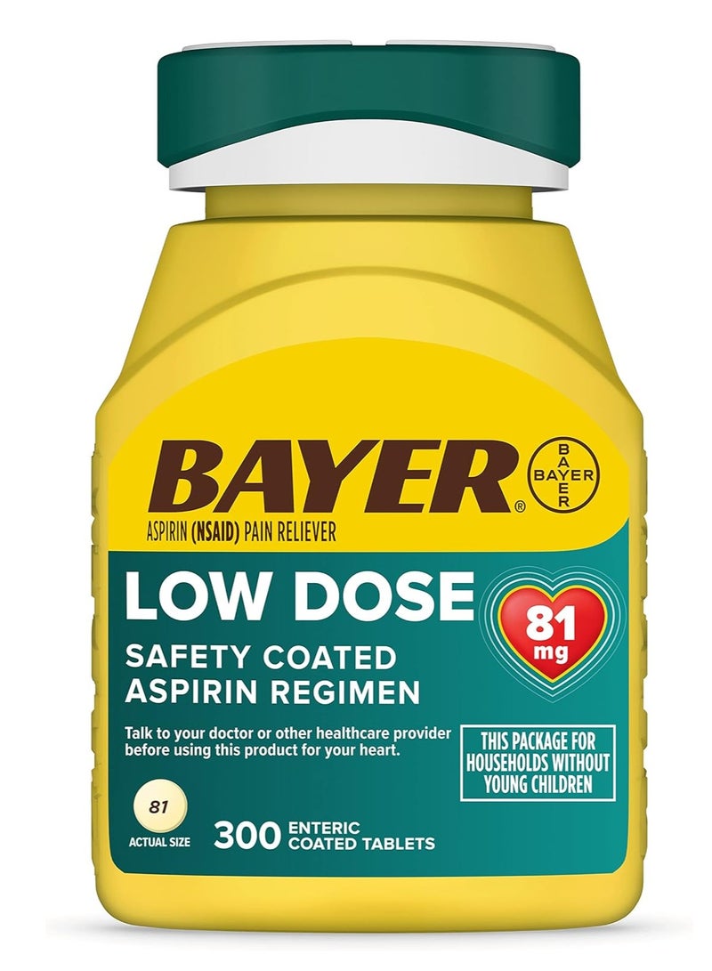 Bayer Aspirin Low Dose 81 mg, Enteric Coated Tablets, Doctor Recommended, Secondary Prevention of Cardiovascular Disease, 300 Safety Coated Tablets