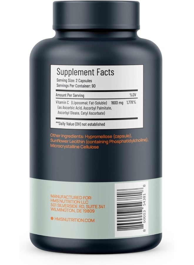 HMS Co. Premium 1600mg Liposomal Vitamin C - Superior Absorption Immune and Nervous System Booster Fat Soluble 180 Capsules - Image 3