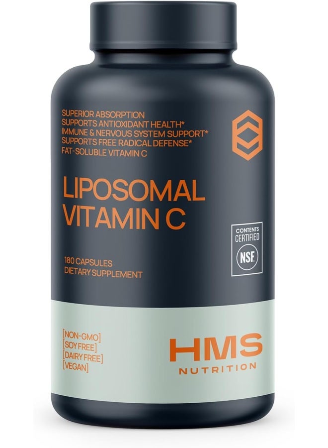 HMS Co. Premium 1600mg Liposomal Vitamin C - Superior Absorption Immune and Nervous System Booster Fat Soluble 180 Capsules - Image 1