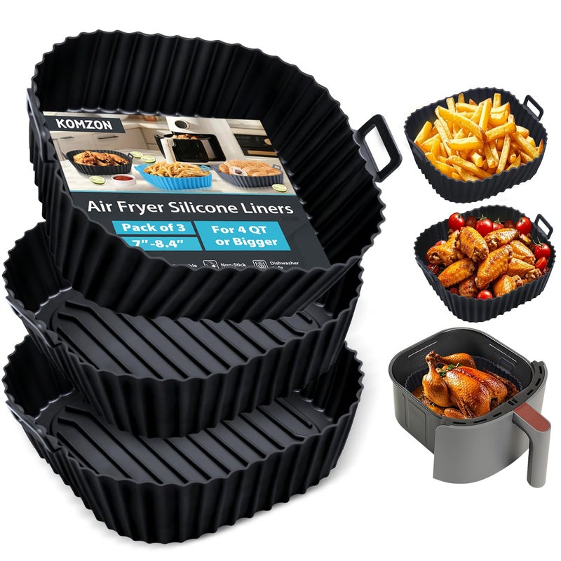 Komzon Air Fryer Silicone Liners 3 PCS, Reusable, Silicone, 9Inch, Food Grade, Replacement of Flammable Disposable Parchment Paper for Oven - Image 1
