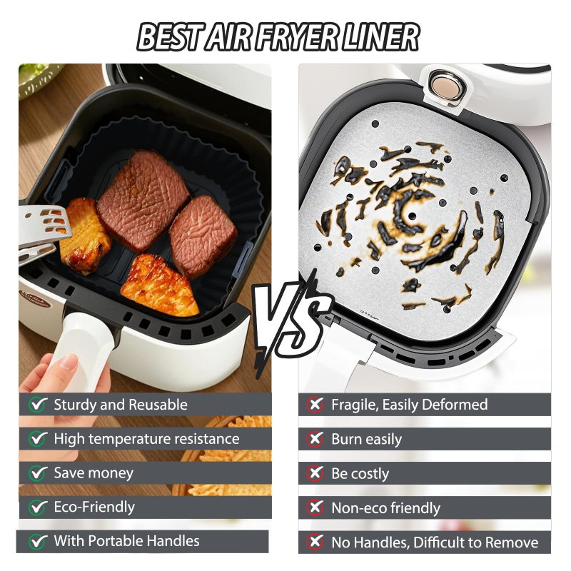 Komzon Air Fryer Silicone Liners 3 PCS, Reusable, Silicone, 9Inch, Food Grade, Replacement of Flammable Disposable Parchment Paper for Oven - Image 4