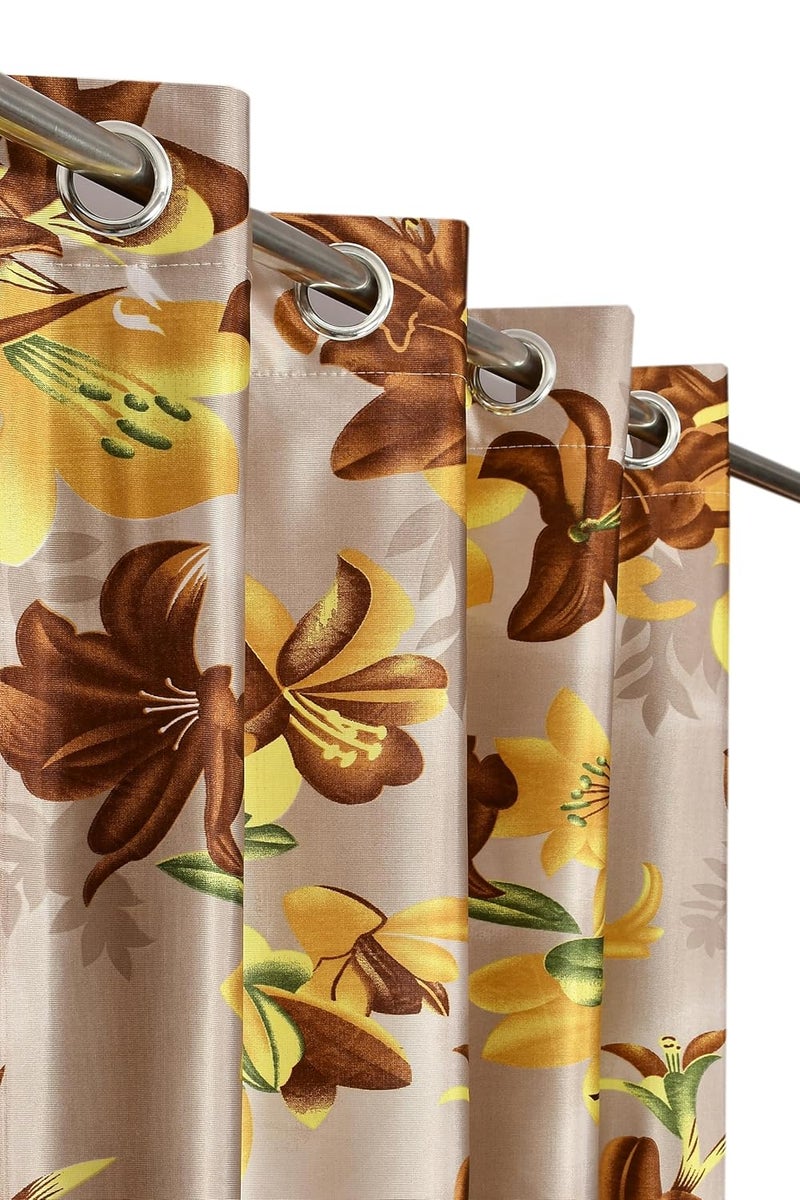 Yarnis Yarnis Polyester Floral Printed Eyelet Curtain for Living Room Bedroom Home Decor Brown 2 Piece 4 X 6 Feet - Image 2